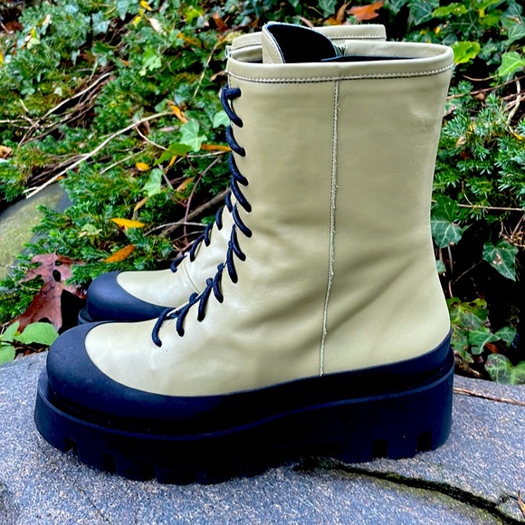 WOMENS PALOMA BARCELO ARMY  GREEN LEATHER COMBAT BOOTS - 9 - NEW ! - Picture 2 of 9